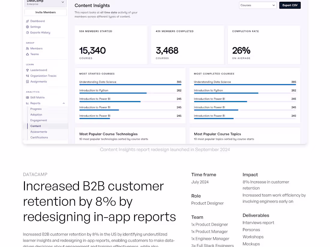 Cover image for Redesigned B2B reports, 8% retention lift
