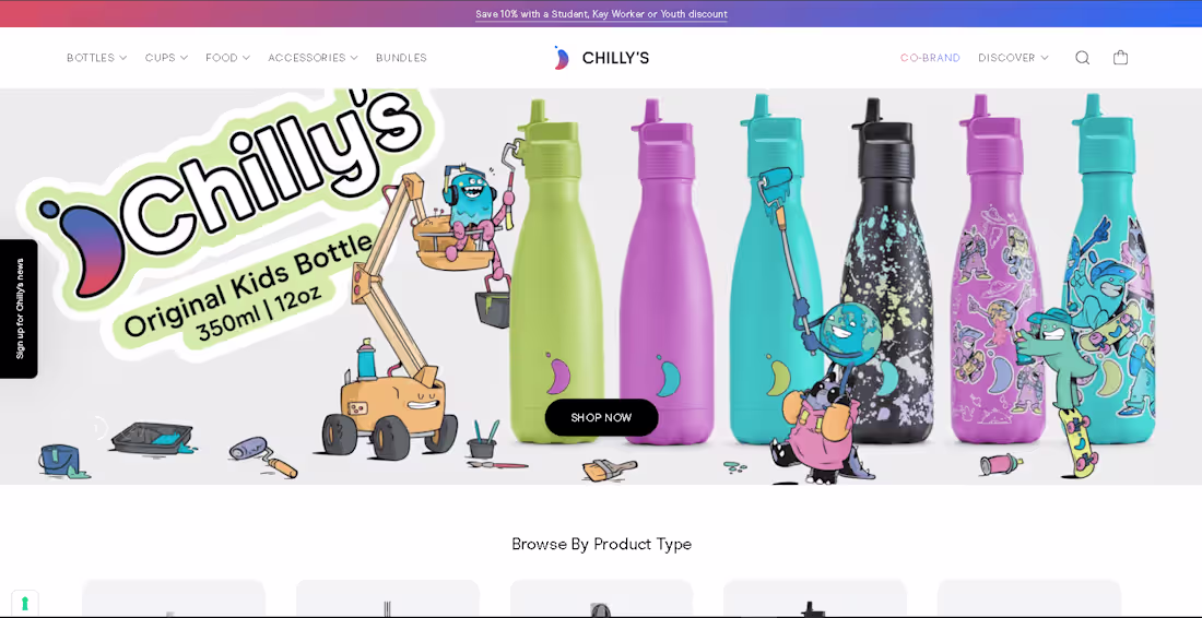 Cover image for Shopify Website Design For Ecommerce Business (Chilly's Bottles)