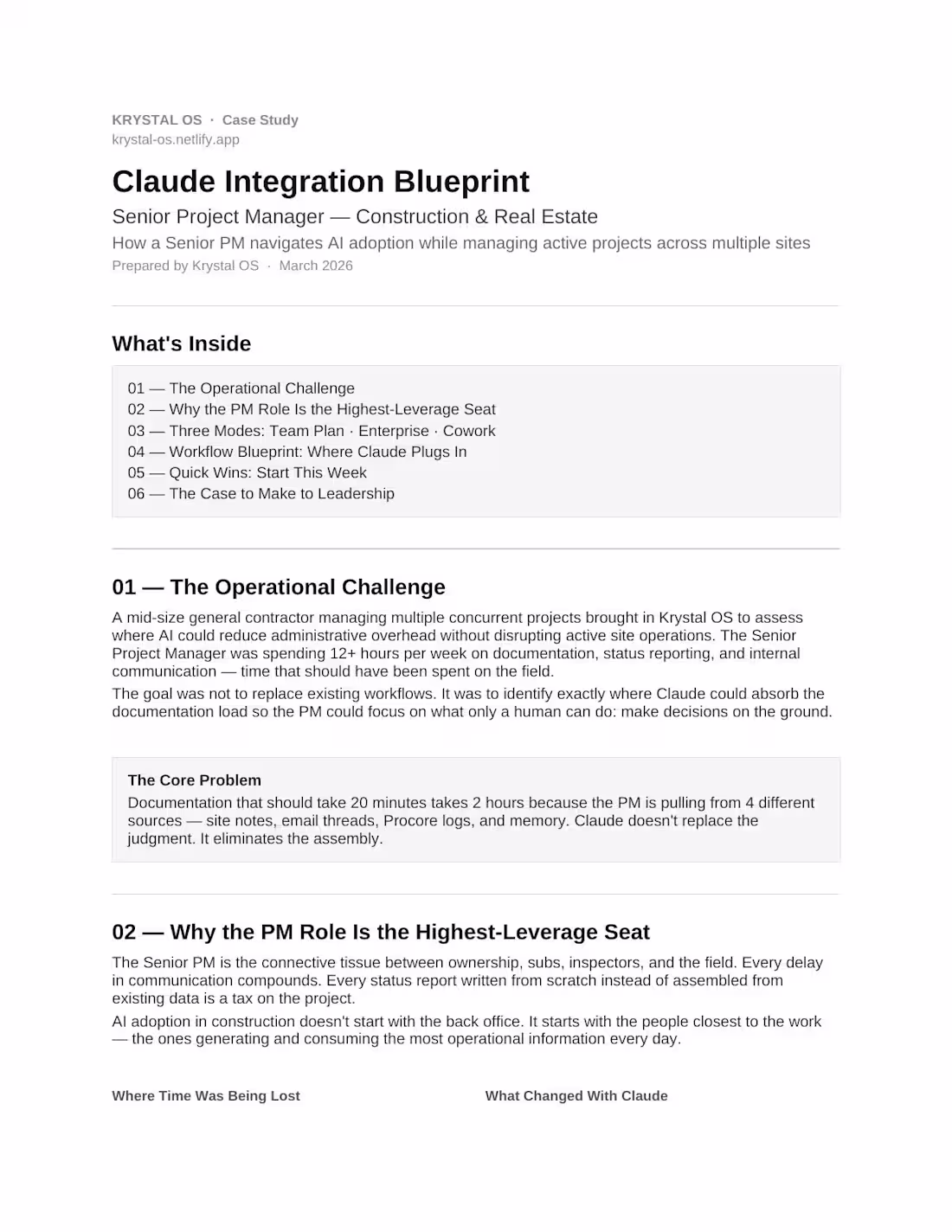 Cover image for Claude Integration Blueprint — Construction Project Management
