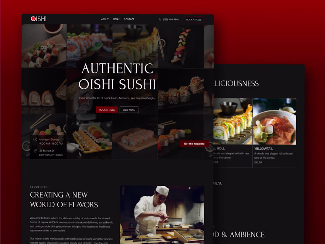 Cover image for OISHI - Restaurant, Cafe, & Bars Framer Website 