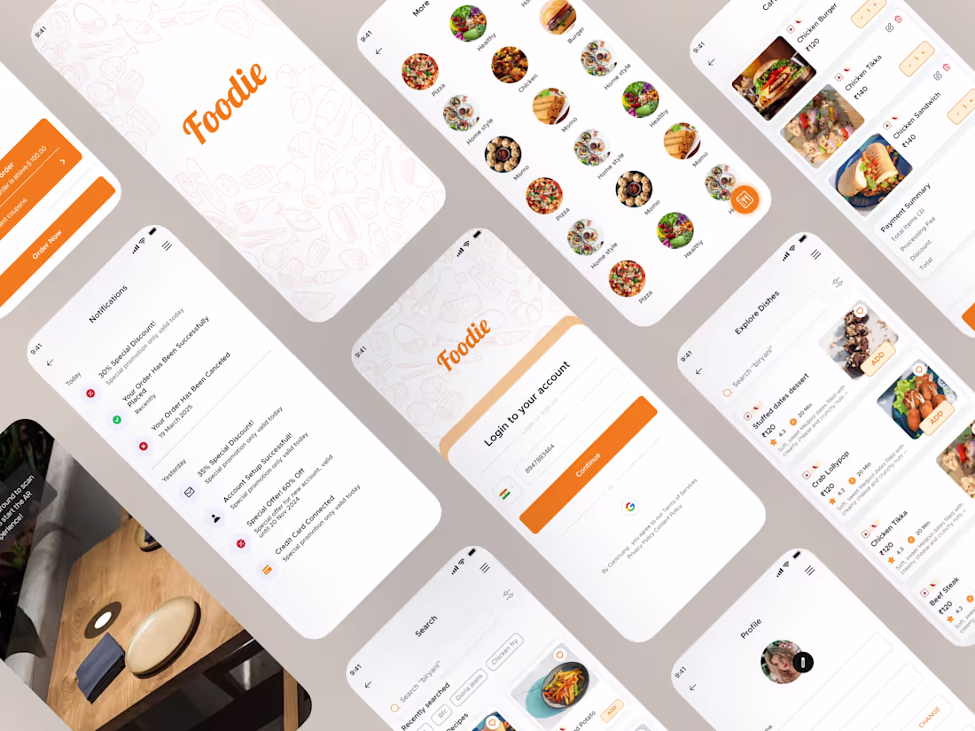 Cover image for FOODIE - AR ENABLED RESTAURANT FOOD ORDEING APP– UI/UX DESIGN