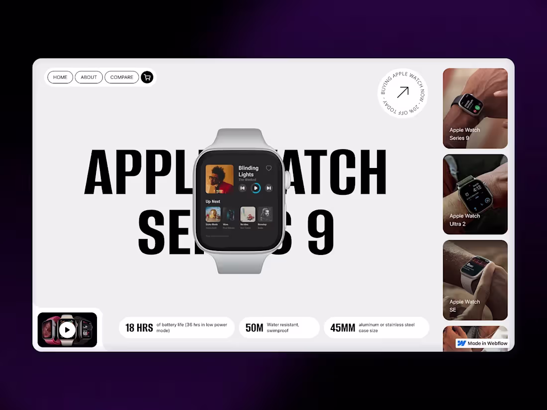 Cover image for 🍎 Apple Watch Webflow & Spline Showcase This personal proje...