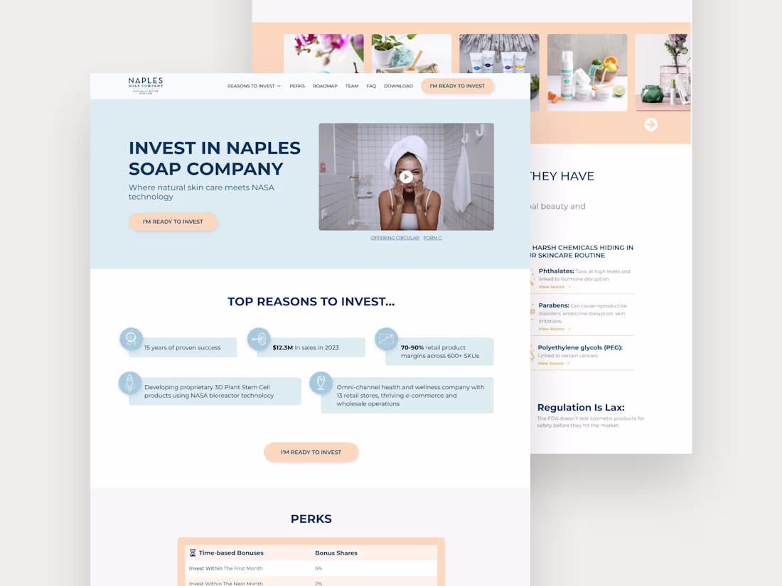 Cover image for Investor-Focused Landing Page Design for Naples Soap Company