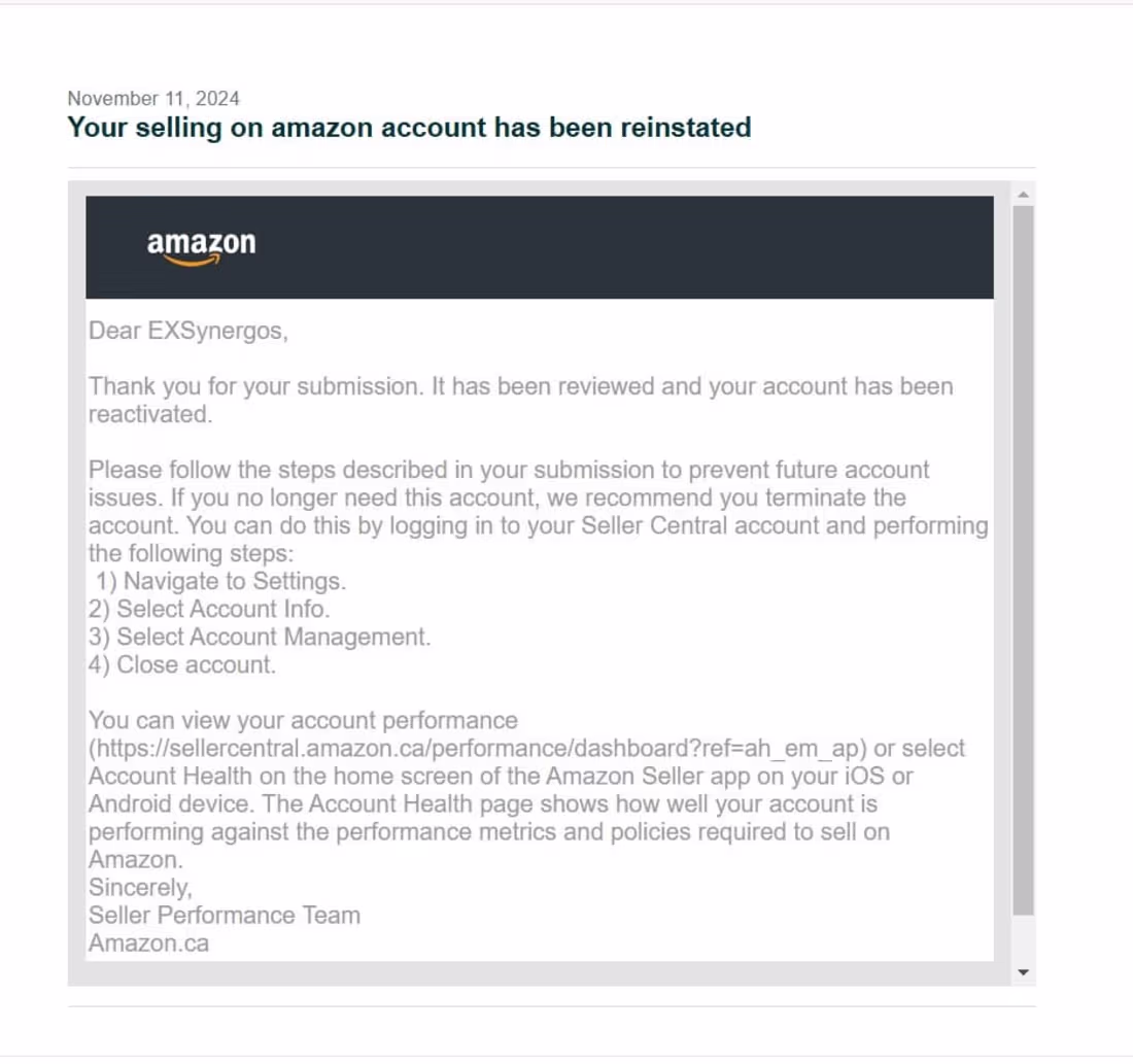 Cover image for Amazon Account Reinstatement 