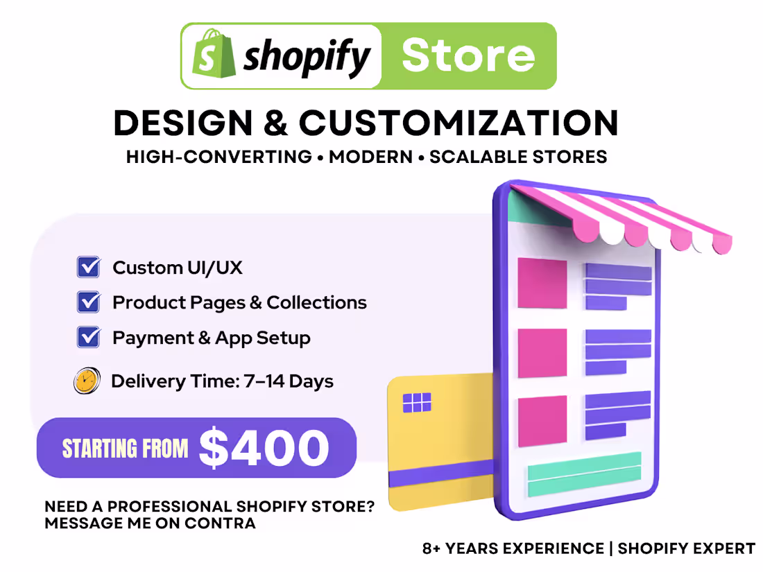 Cover image for Shopify Store Design & Development | Custom &Scalable 