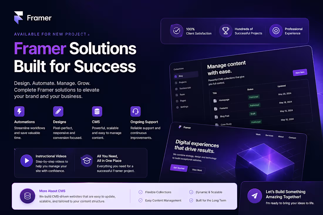 Cover image for Available for Framer projects.
Design. CMS.