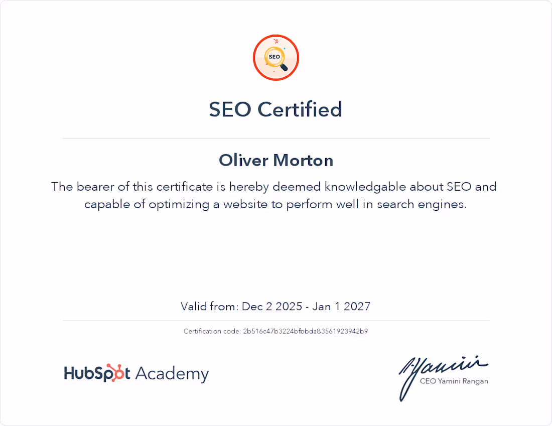 Cover image for Completed SEO and Inbound Certificates from HubSpot