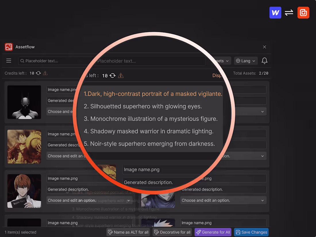 Cover image for Assetflow | AI alt text generator for Webflow.