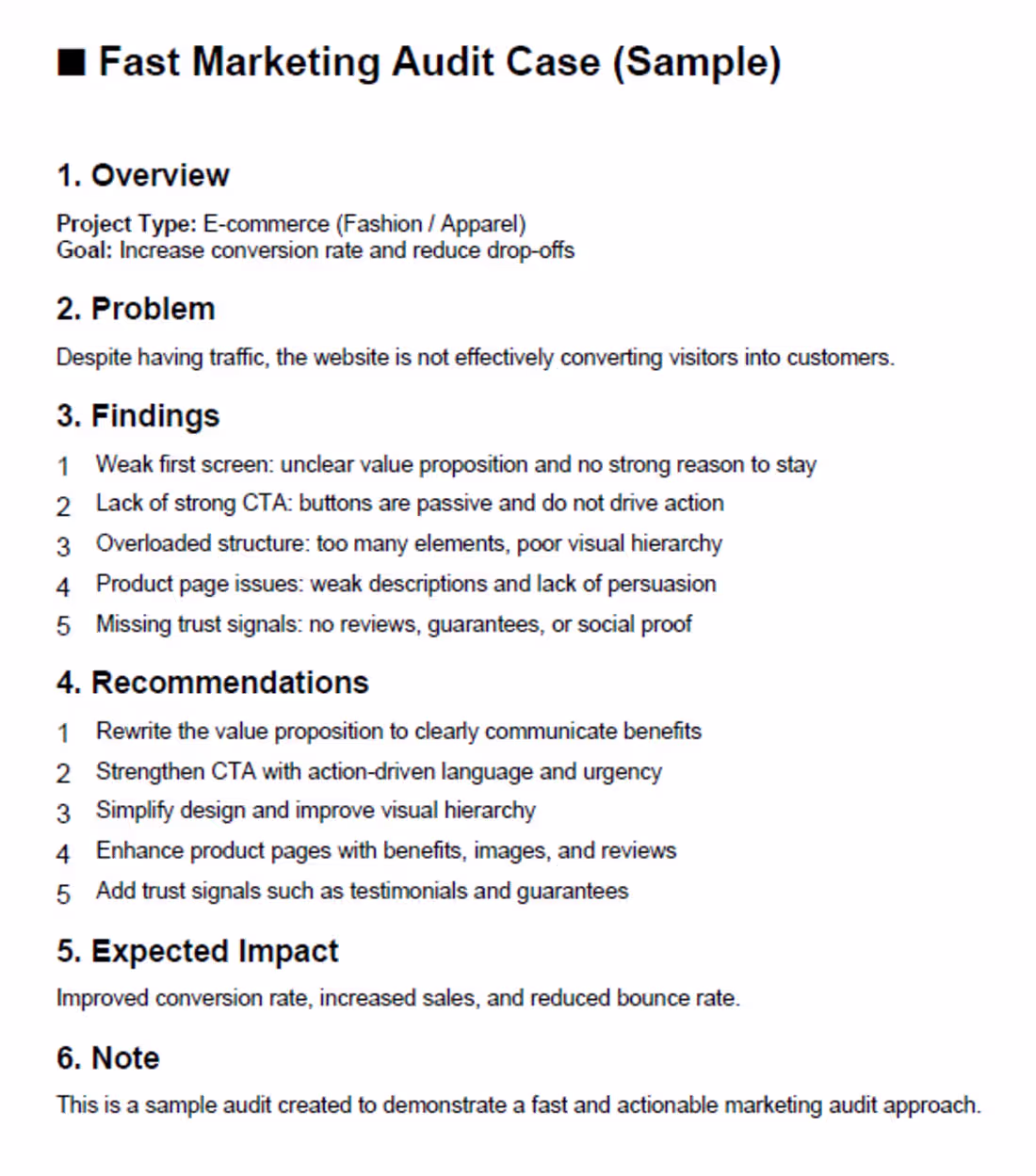 Cover image for ⚡ Fast Marketing Audit (Sample)
Delivered