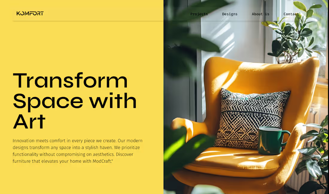Cover image for hero section in Figma for a Room Furniture Company