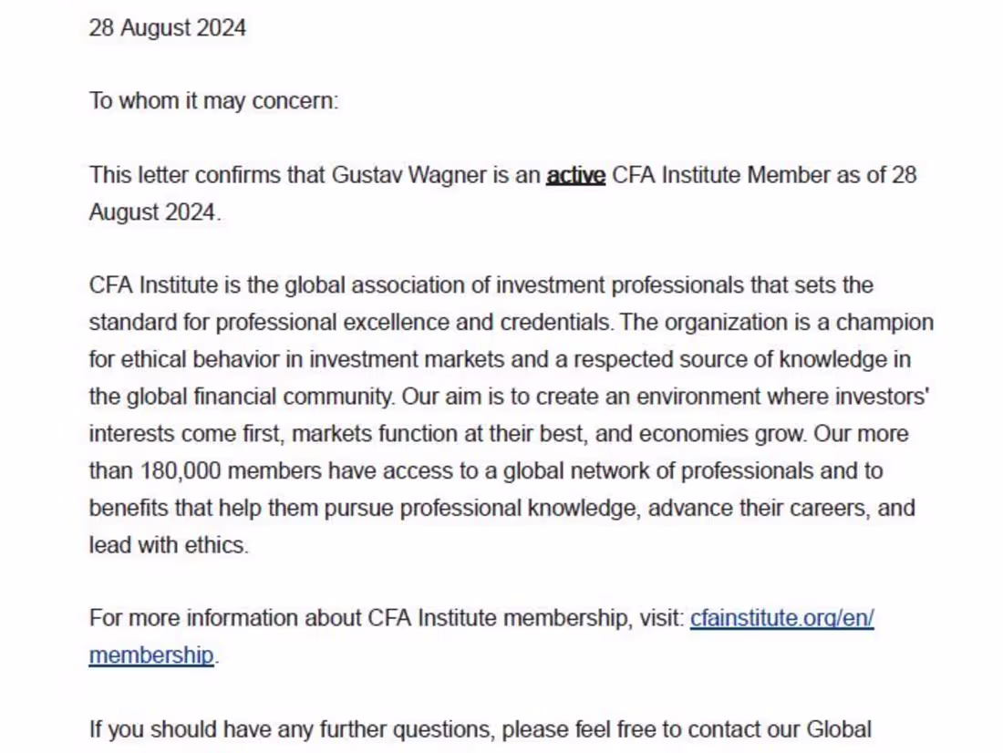 Cover image for CFA Membership Verification Letter 2024/25