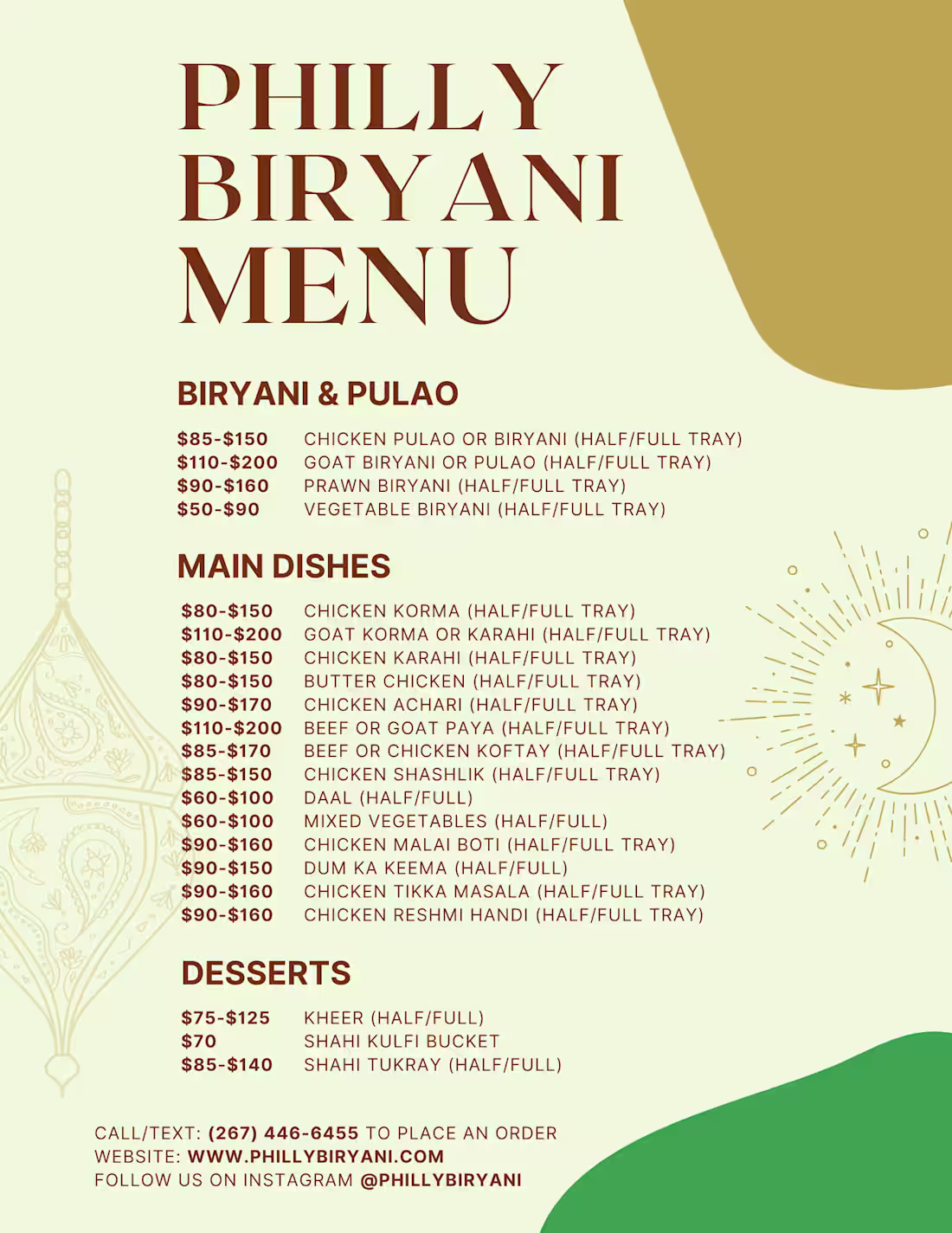 Cover image for Menu for home catering service