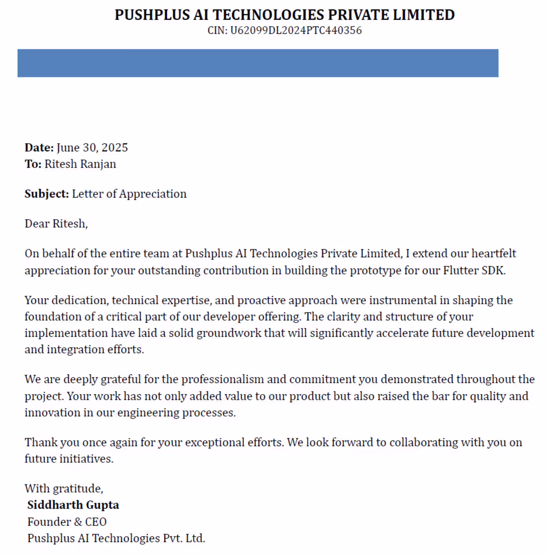 Cover image for Letter of Appreciation