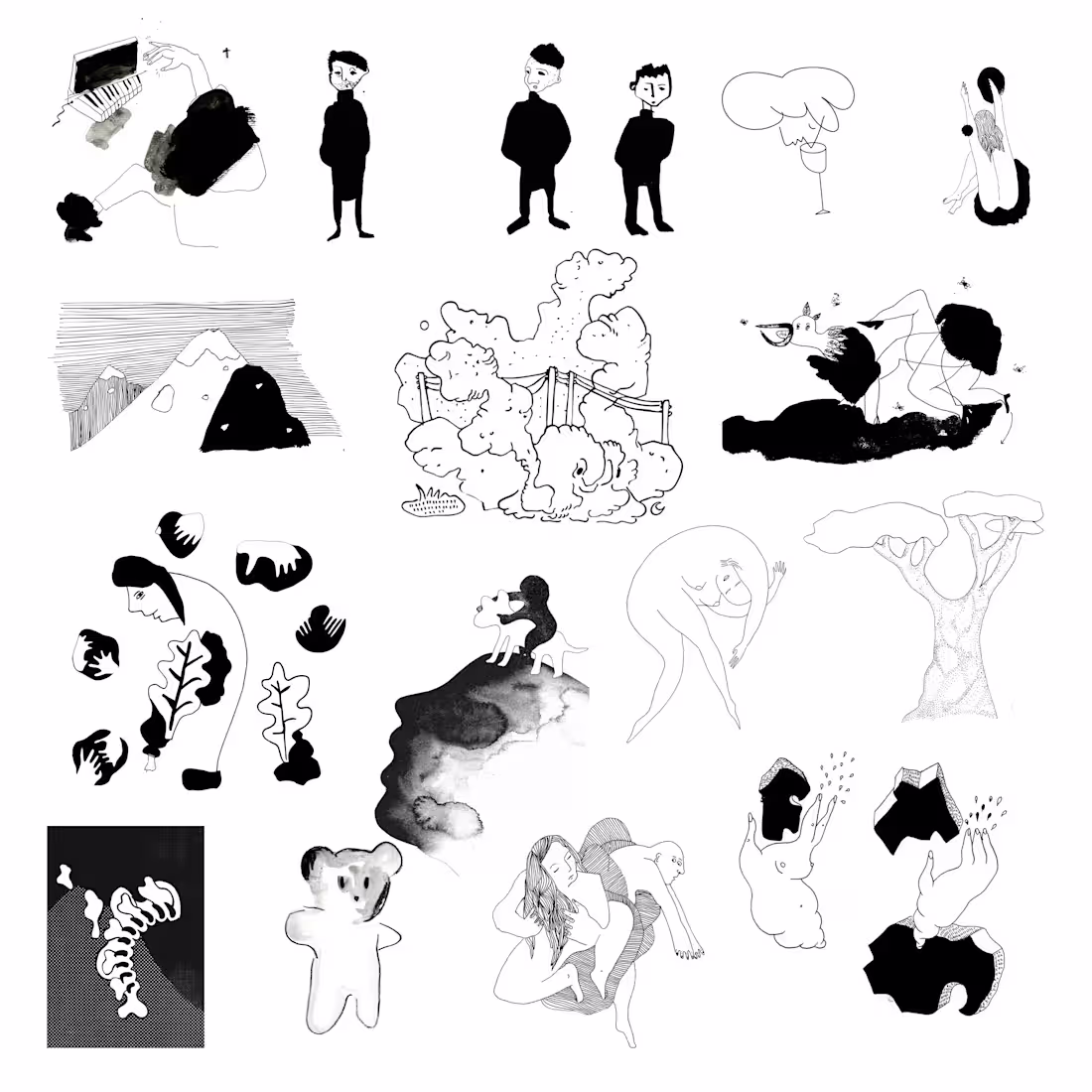 Cover image for Black-and-white editorial illustration series exploring