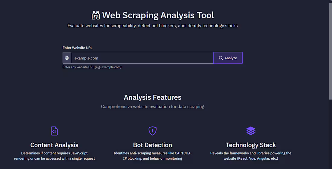 Cover image for Web Scraping Analysis Tool Evaluate websites for scrapeabili...