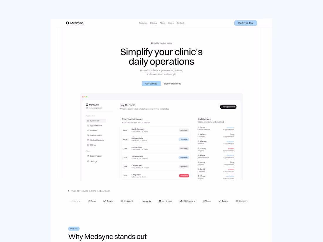 Cover image for Medsync - Website Design + Framer Dev.