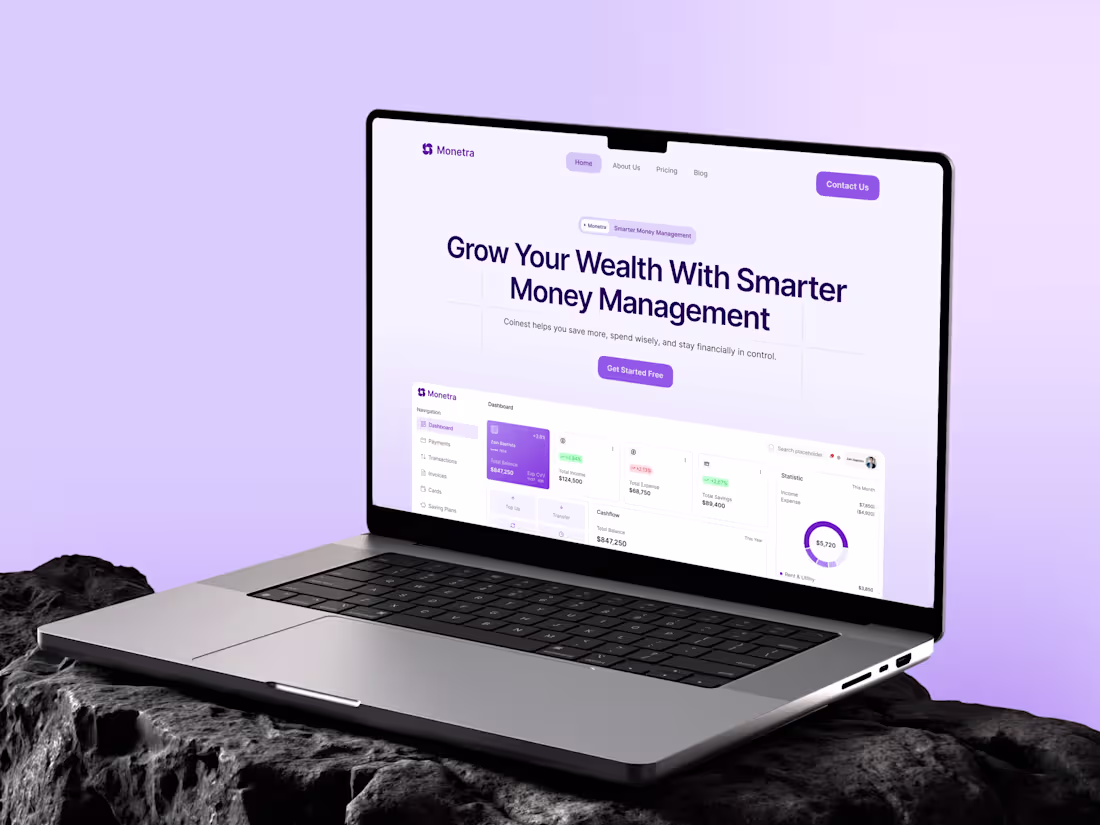 Cover image for Monetra Financial Management Platform Landing Page Design