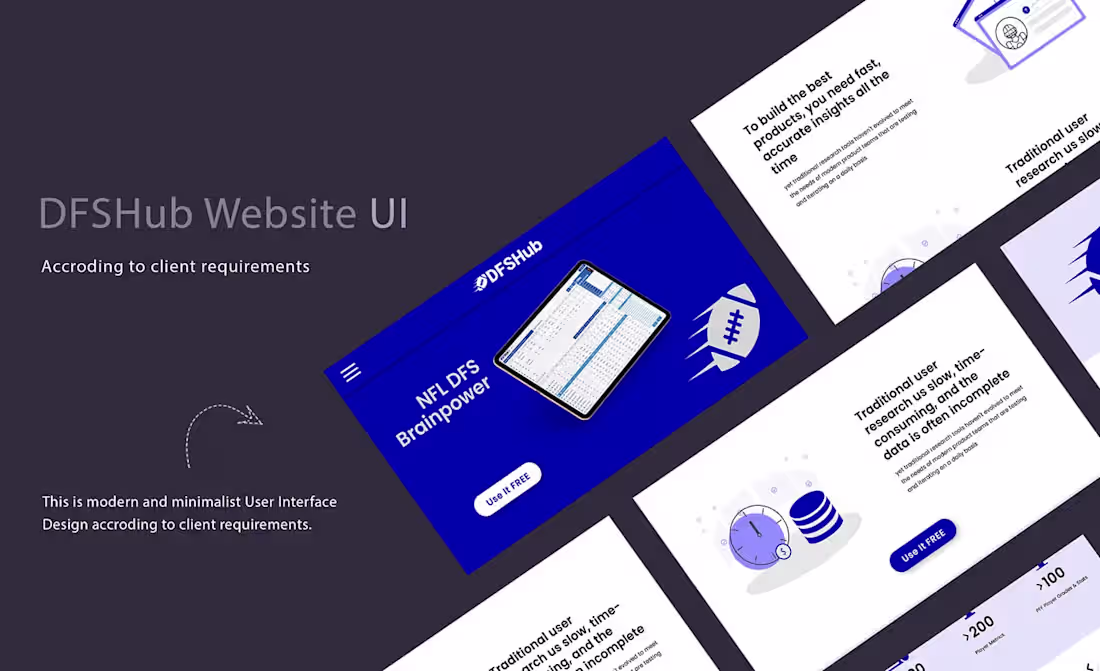 Cover image for DFSHub Fantasy Football Website Landing Page UI/UX Design