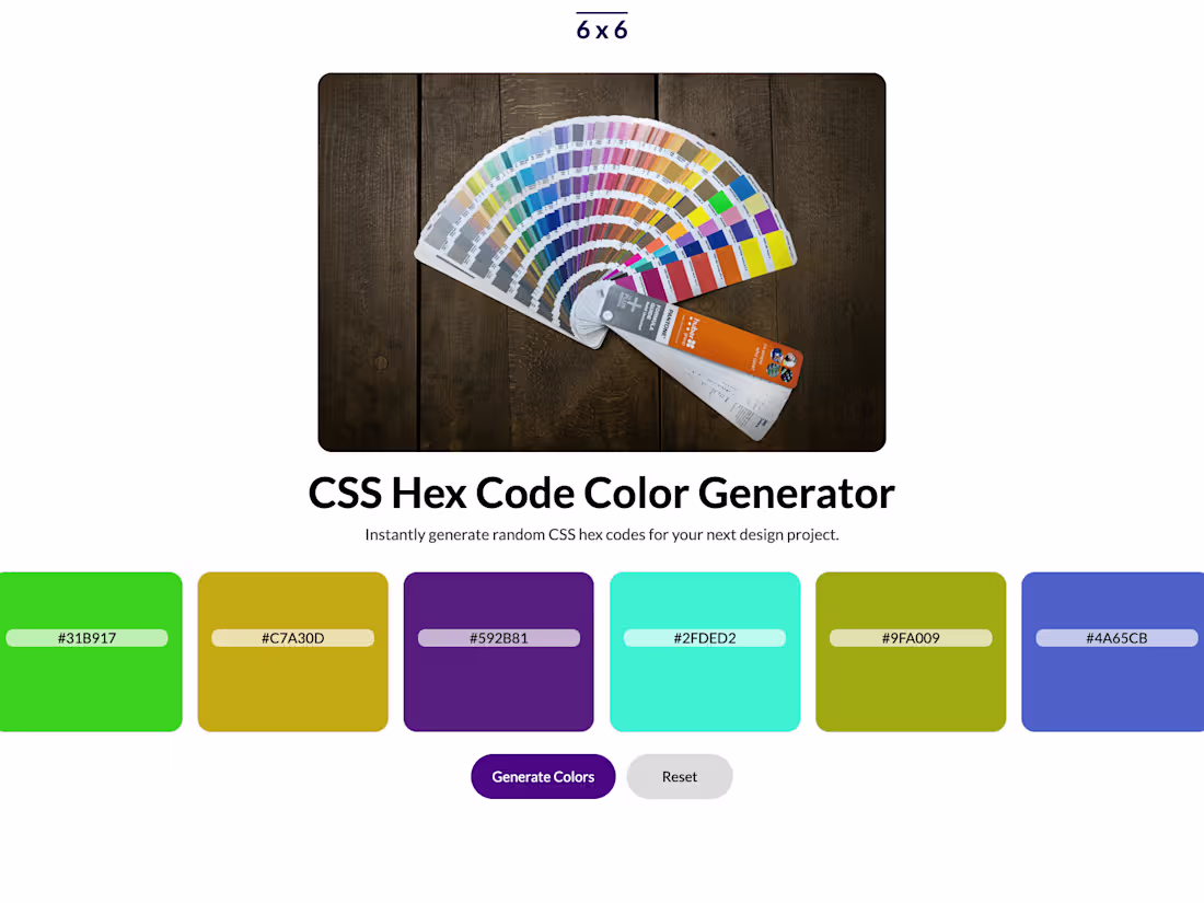 Cover image for 6-by-6: Free Hex Code Generator