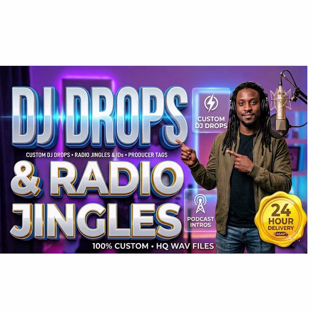 Cover image for record pro radio jingle, dj intro, drops, voice tags in 24 hours