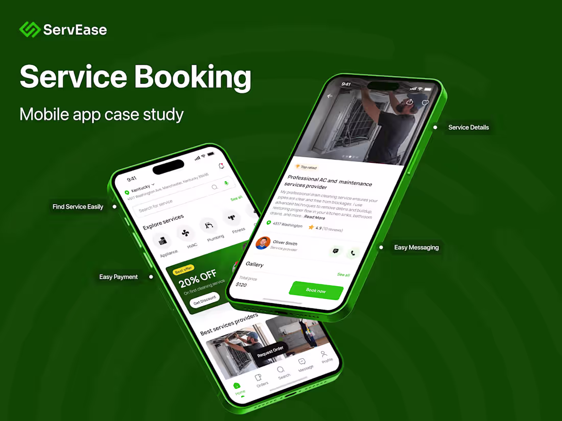 Cover image for ServEase - Service Booking Mobile App Design