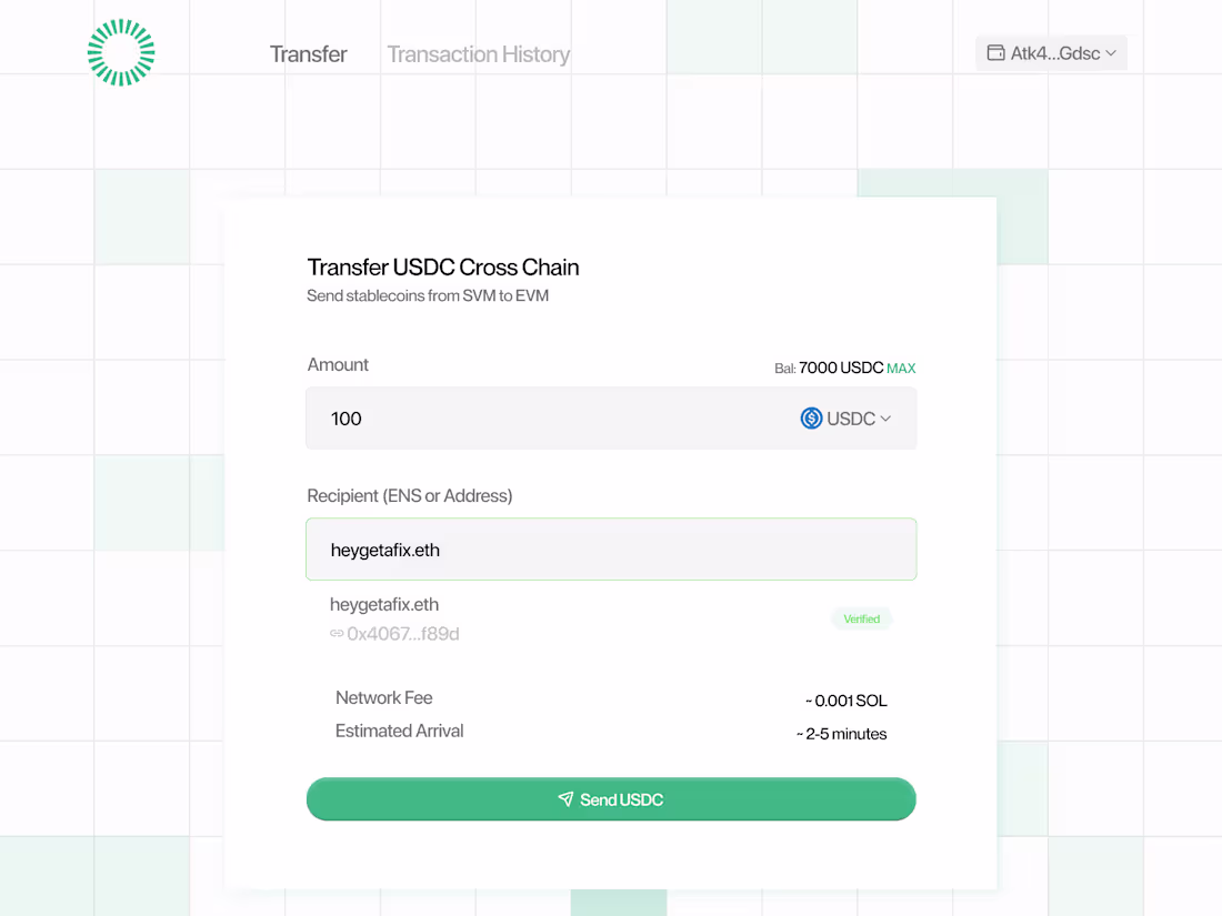 Cover image for Transfer: Stablecoin from an SVM wallet via ENS ID