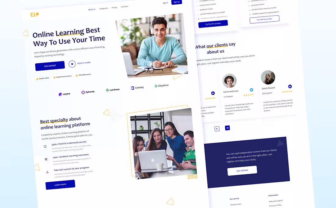 Cover image for UI/UX design of landing page for online learning on Behance