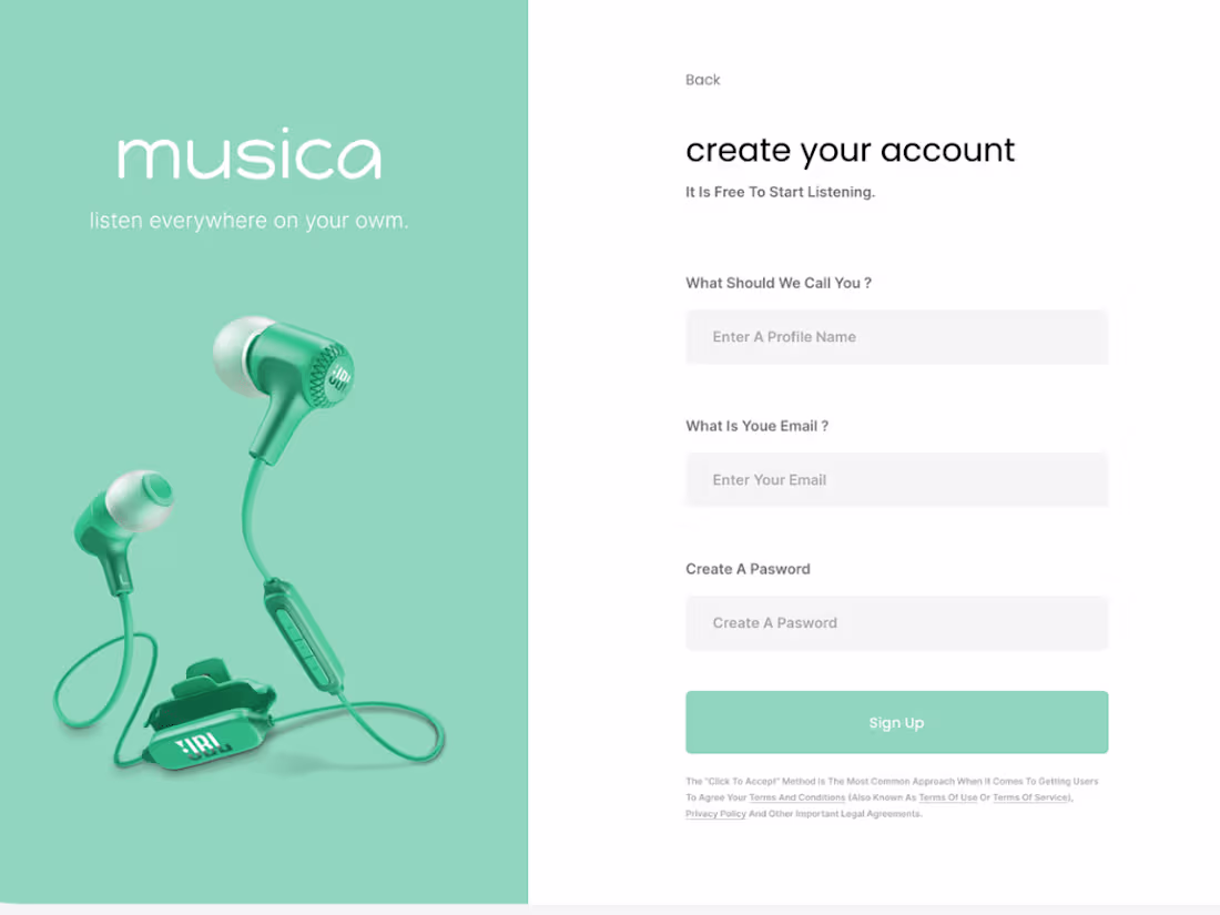 Cover image for Musica Sign up page