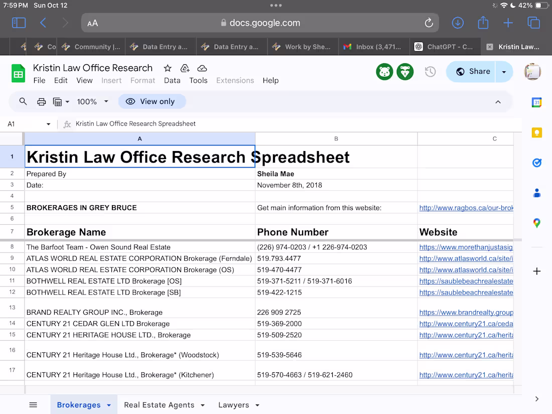 Cover image for Kristin Law Office Research Spreadsheet