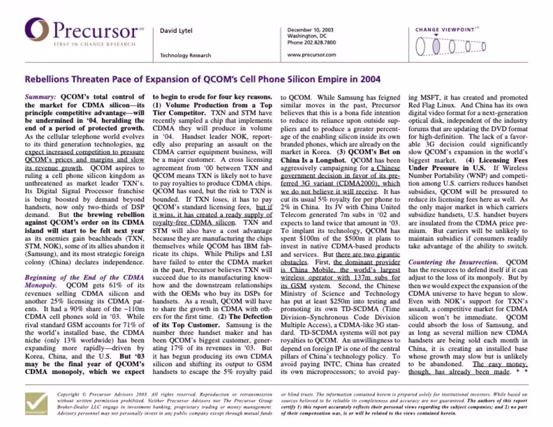 Cover image for analysis of QCOM for institutional