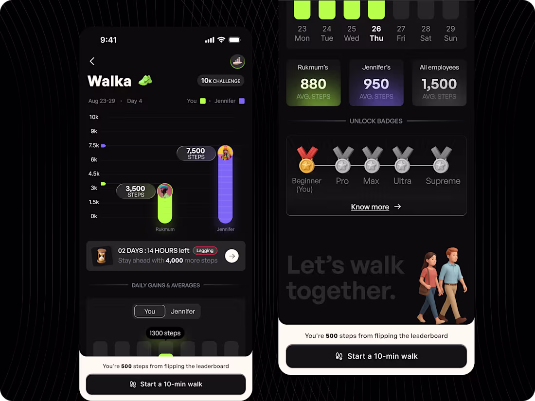 Cover image for Compete with a friend while walking and win rewards, UI expl...