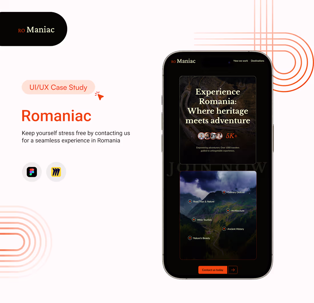 Cover image for Romaniac | UI/UX Design | Travel consultancy