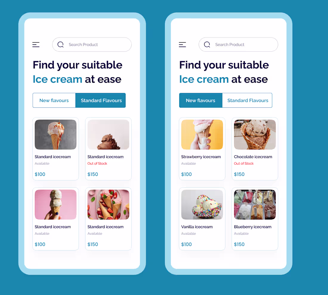 Cover image for App design for Ice cream products page
