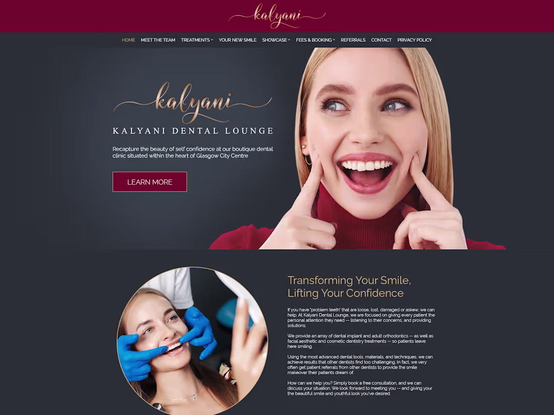 Cover image for Kalyani Dental Lounge. Website design and WordPress development.