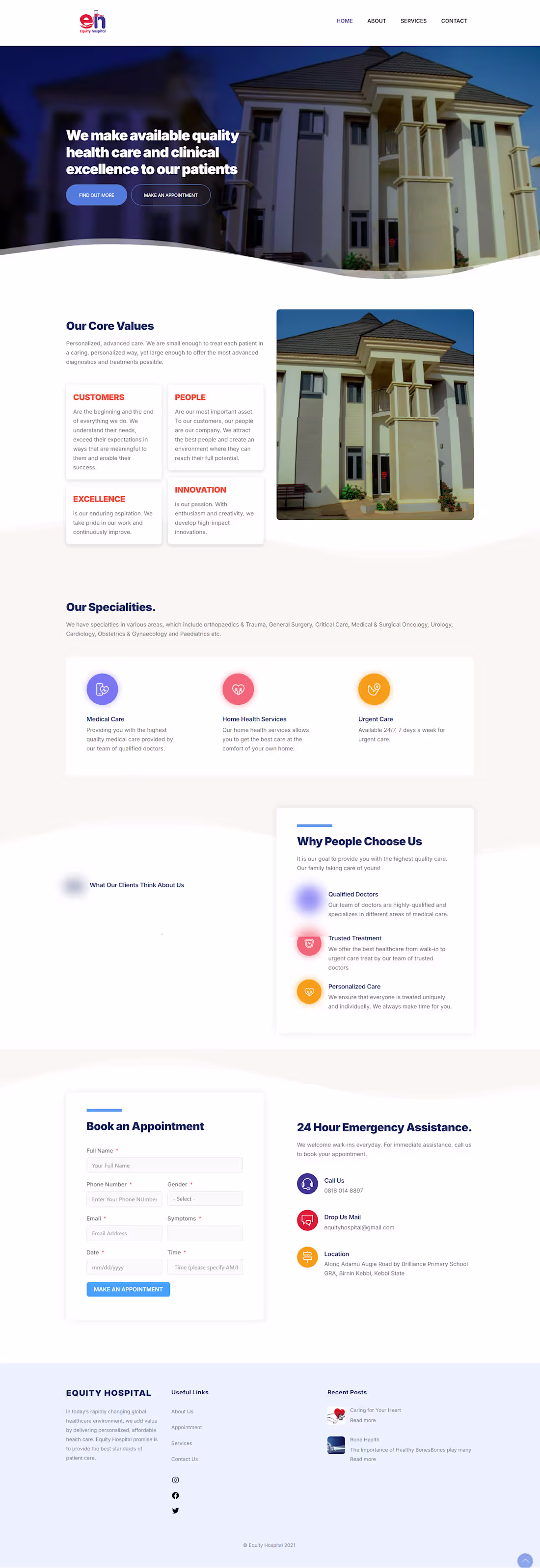 Cover image for Website Design and Development for Equity Hospital NG