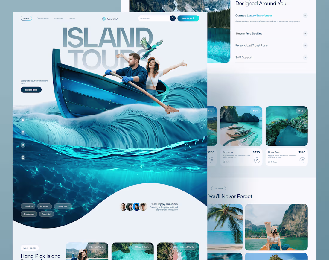 Cover image for Aquora Travel website design, Landing page, web design
