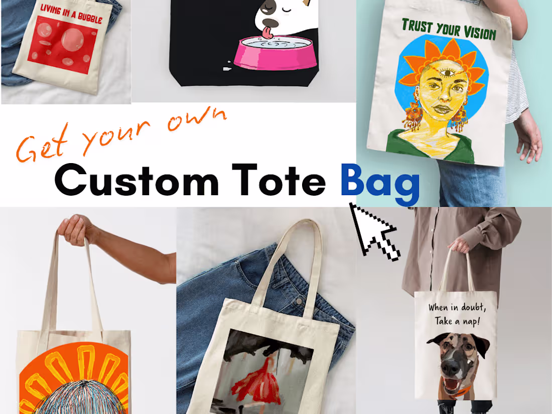 Cover image for Hand Painted/ Digital Print Tote Bag Designs
