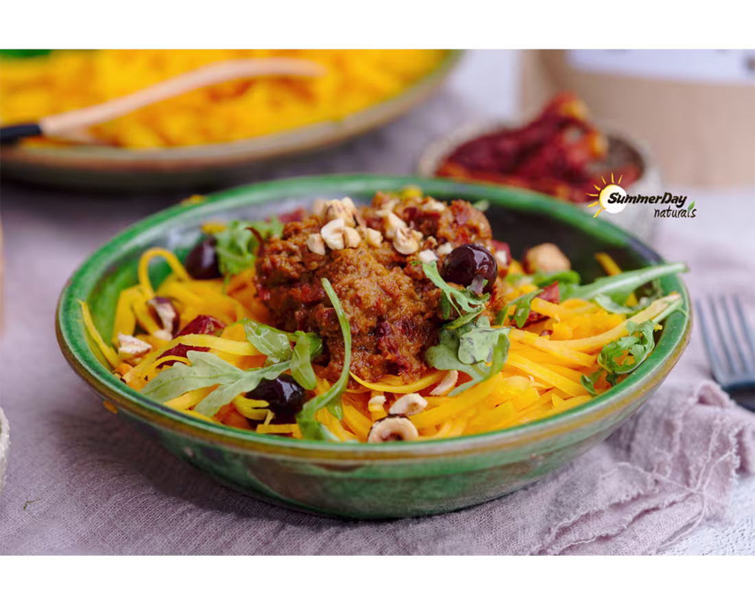 Cover image for Vegan Pumpkin Spaghetti with Sun Dried Tomato Pesto