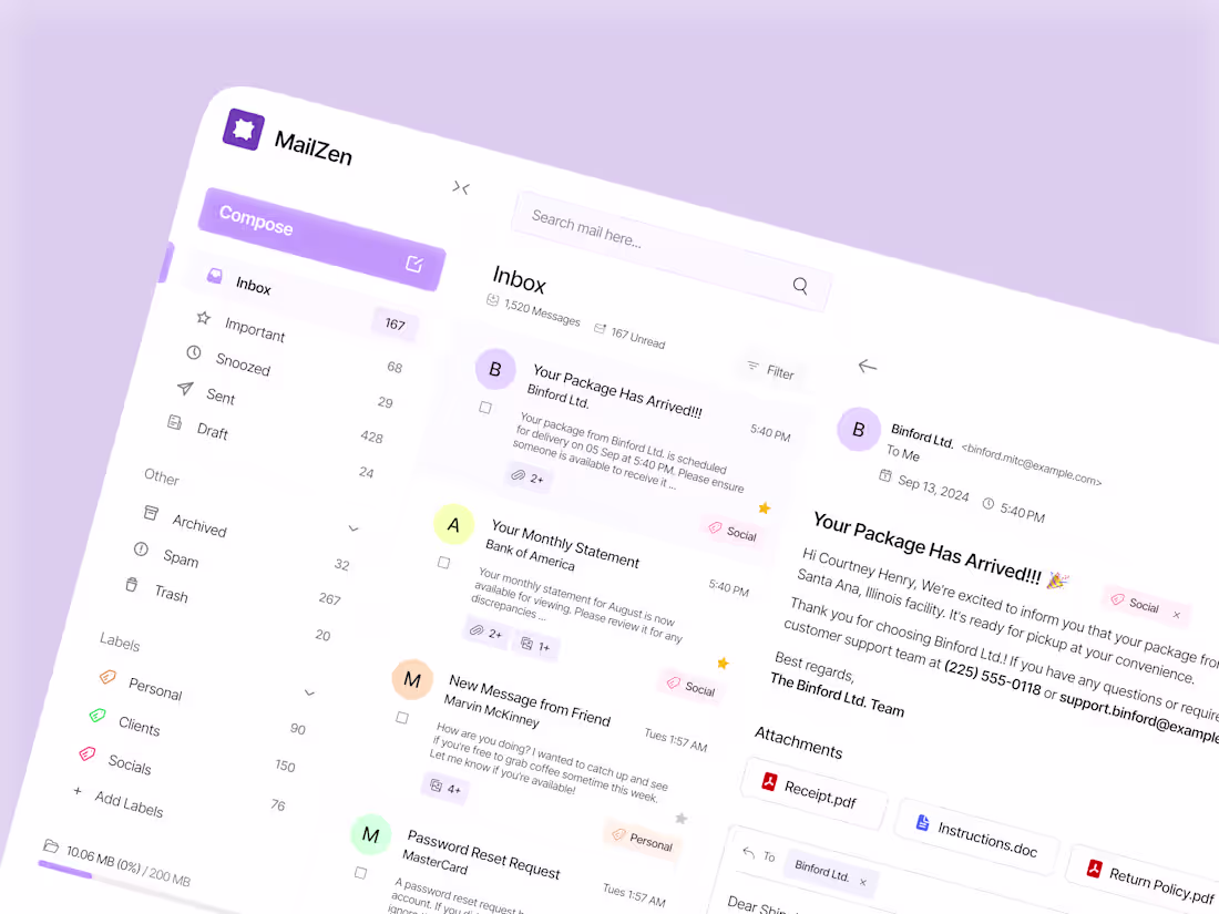 Cover image for MailZen: Email Inbox Client UI