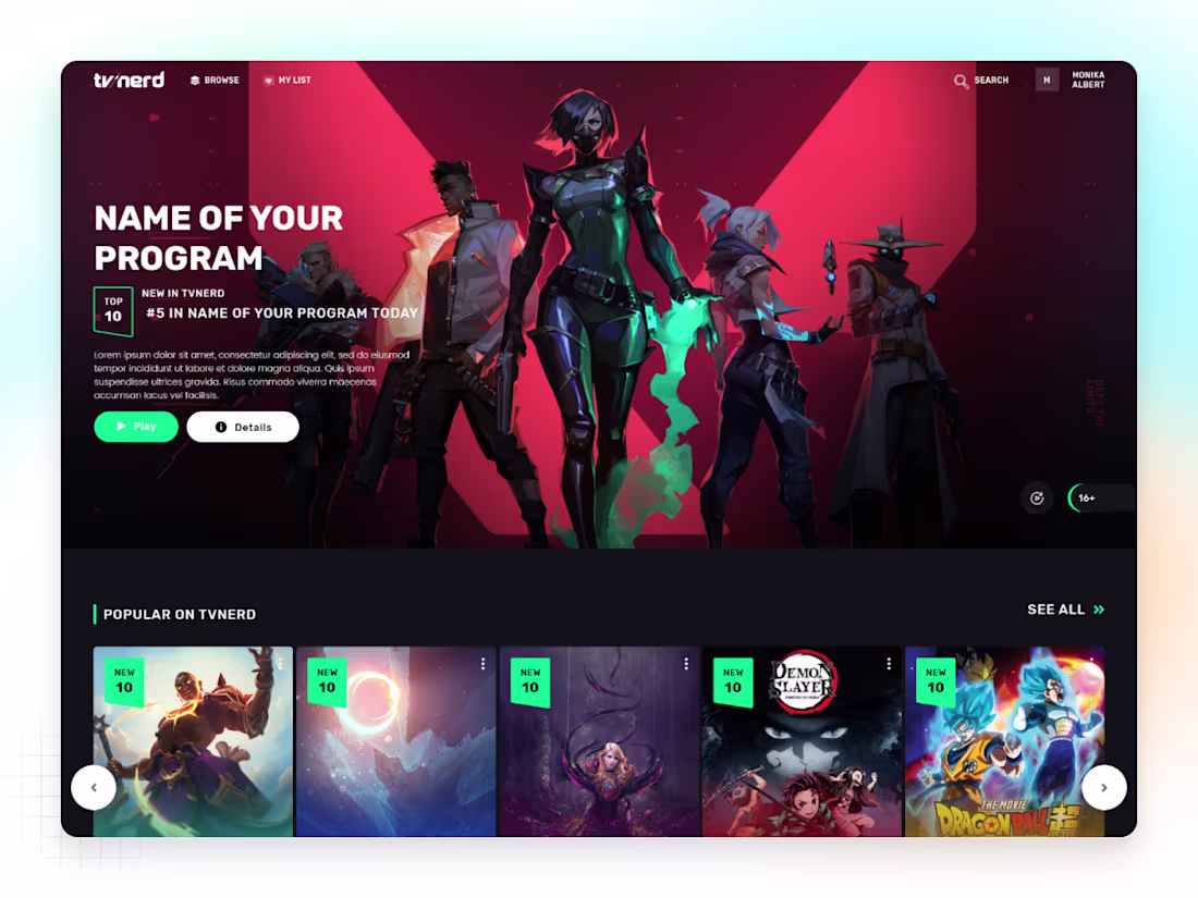 Cover image for ✦ TVnerd — OTT Platform Website Design TVnerd is a modern OT...