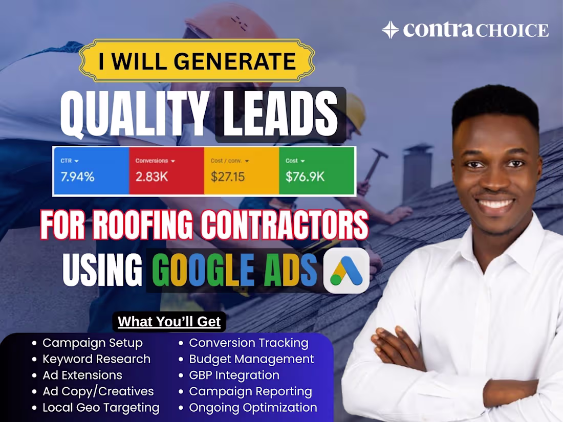 Cover image for I WILL GENERATE LEADS FOR ROOFING CONTRACTORS USING GOOGLE ADS
