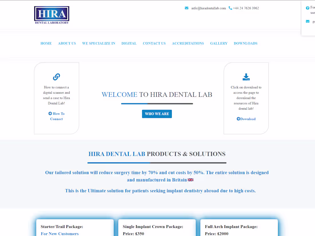 Cover image for Hira Dental Lab Website

Developed a