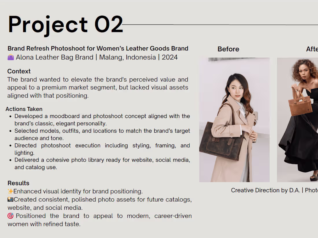 Cover image for Brand Refresh Photoshoot for Women’s Leather Goods Brand