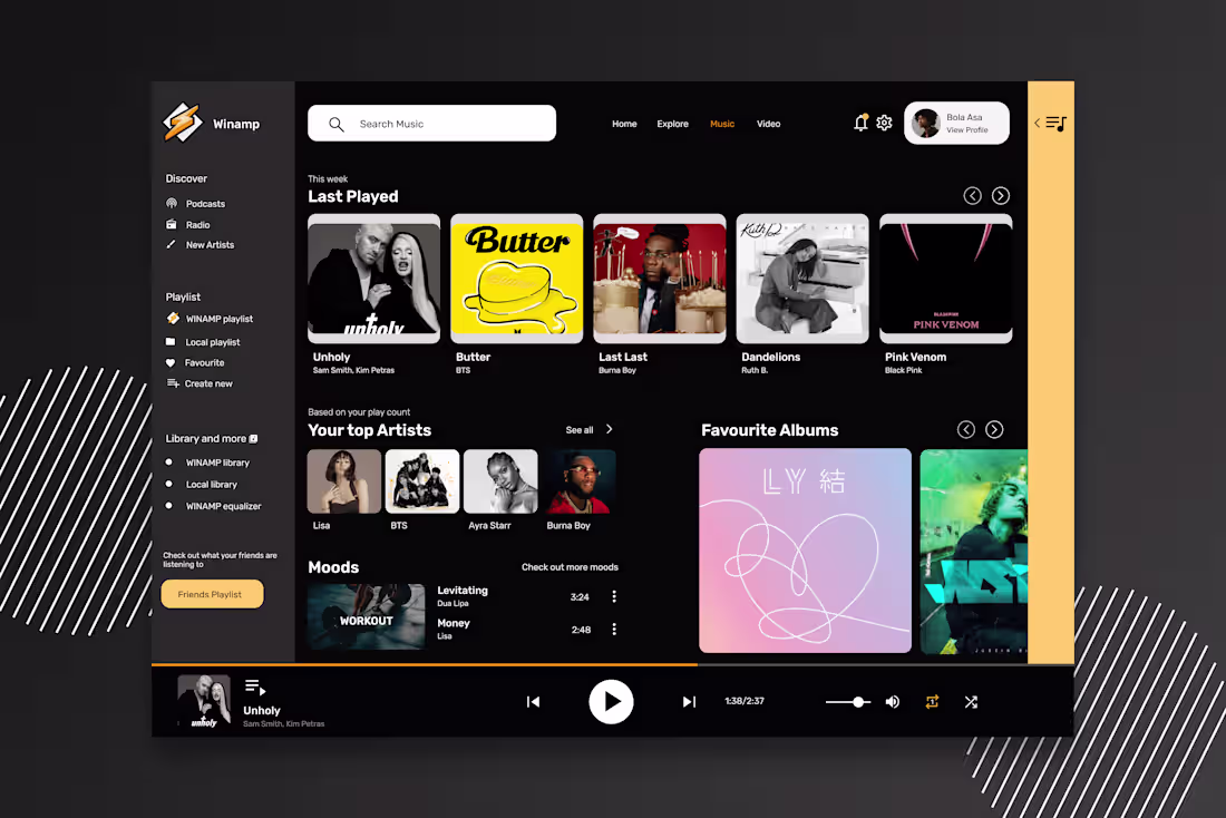 Cover image for Winamp- Music Webapp redesign
