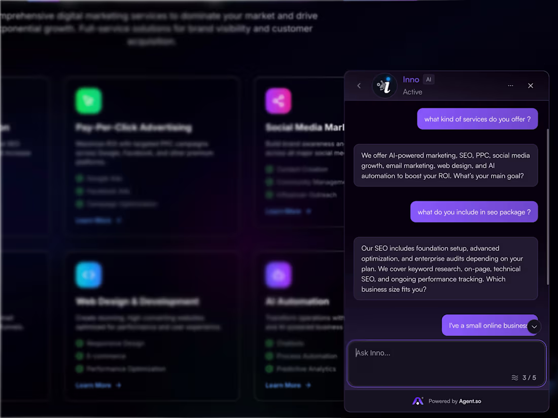 Cover image for Custom AI Agent for Inno Dot A custom AI Agent trained on kn...