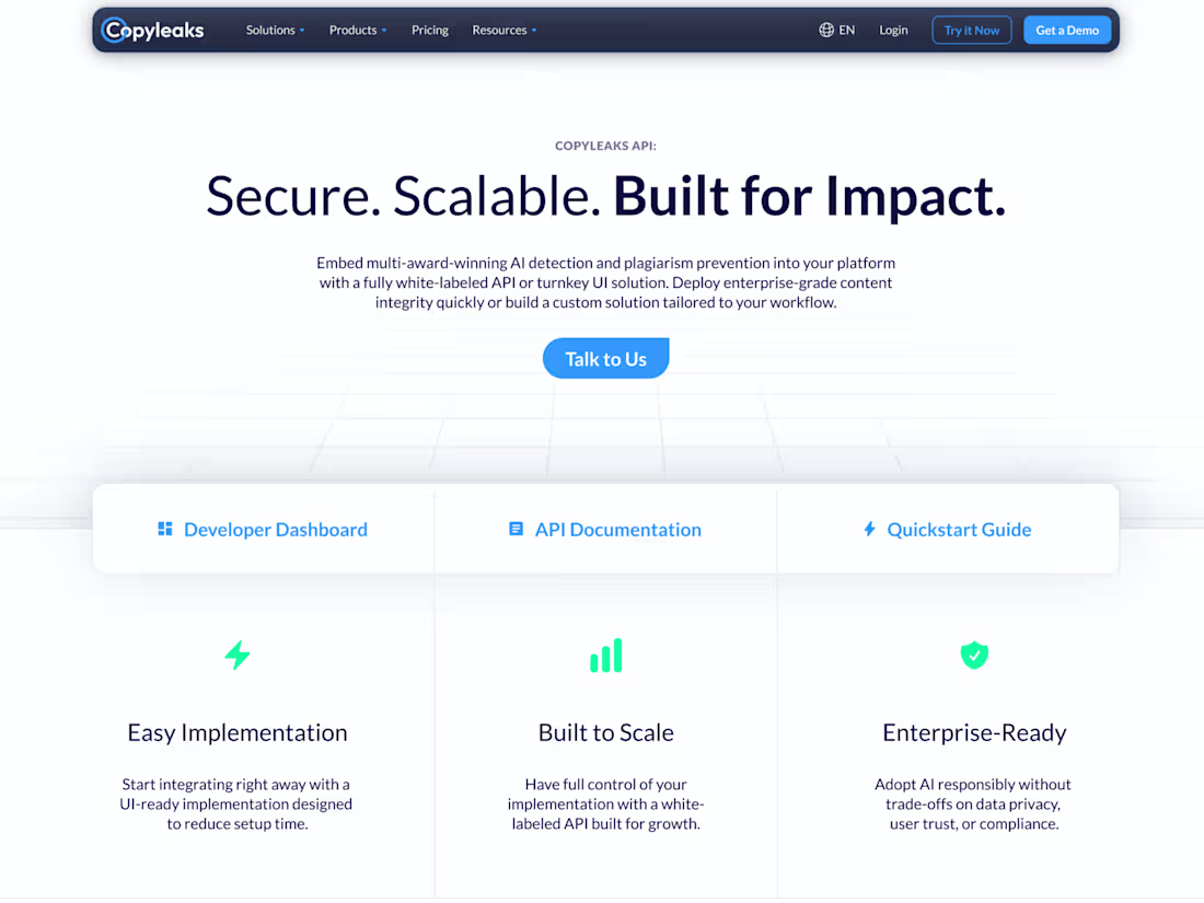 Cover image for The Copyleaks API Landing page.

Collaborated