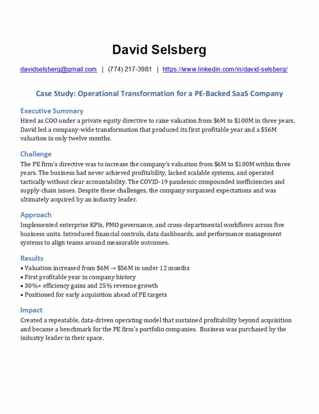 Cover image for Operational Transformation for a PE-Backed SaaS Company