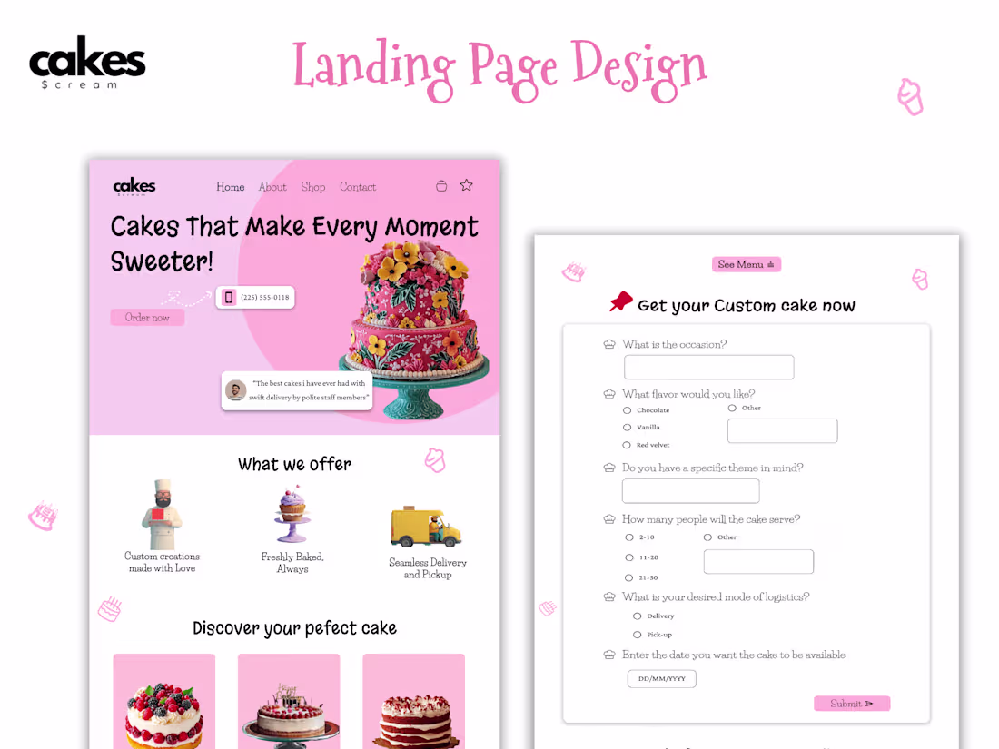 Cover image for Cakes & Cream Landing page Design