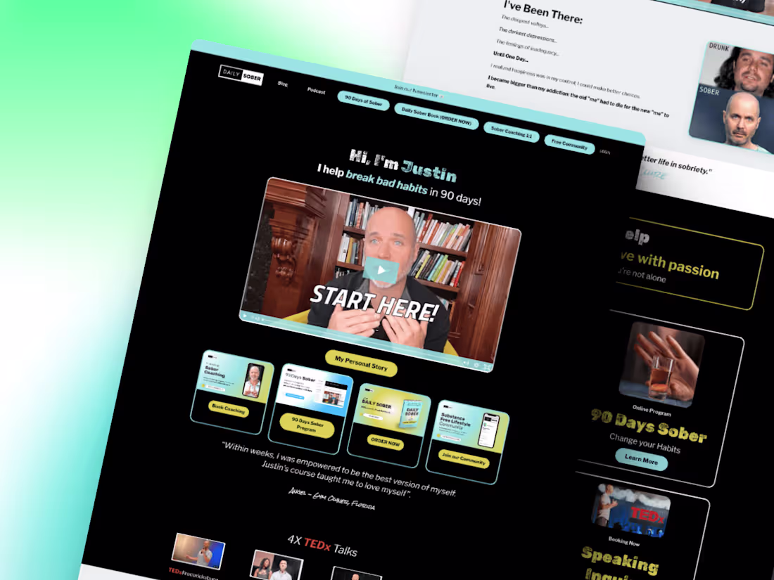 Cover image for Daily Sober by Justin McClure | Kajabi Coaching Website