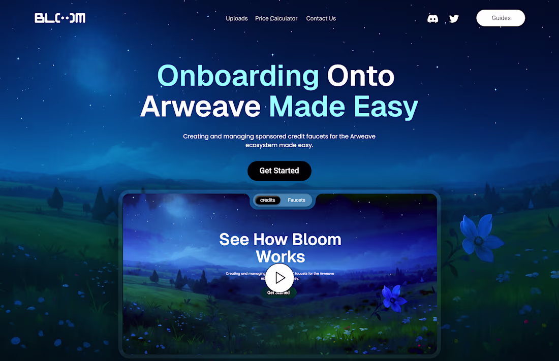 Cover image for Hero Section design for Bloom, a faucet bank for Arweave eco...